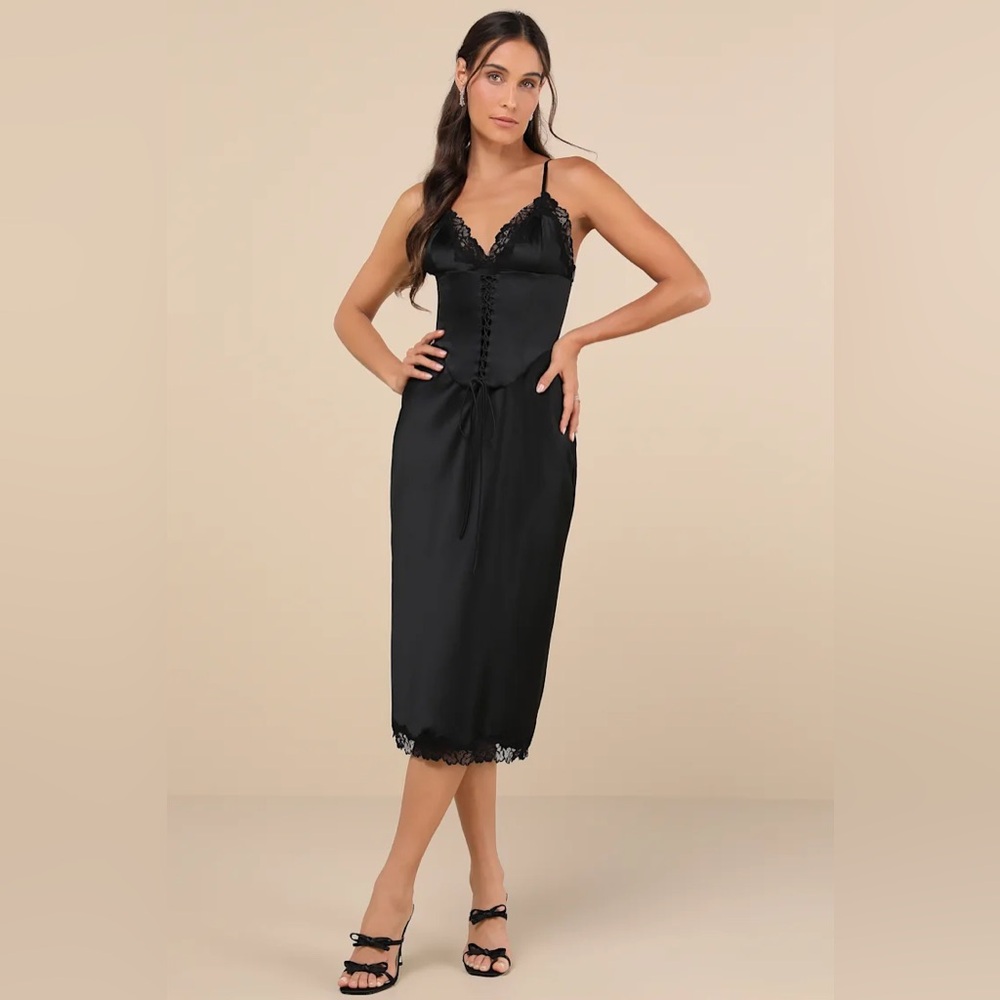 NWT lulus incredibly enchanting black two piece slip dress with corset
